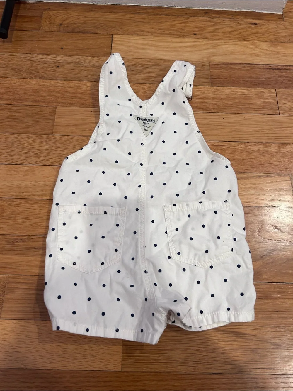 OshKosh B'gosh White Short Overalls with Navy Polka Dots